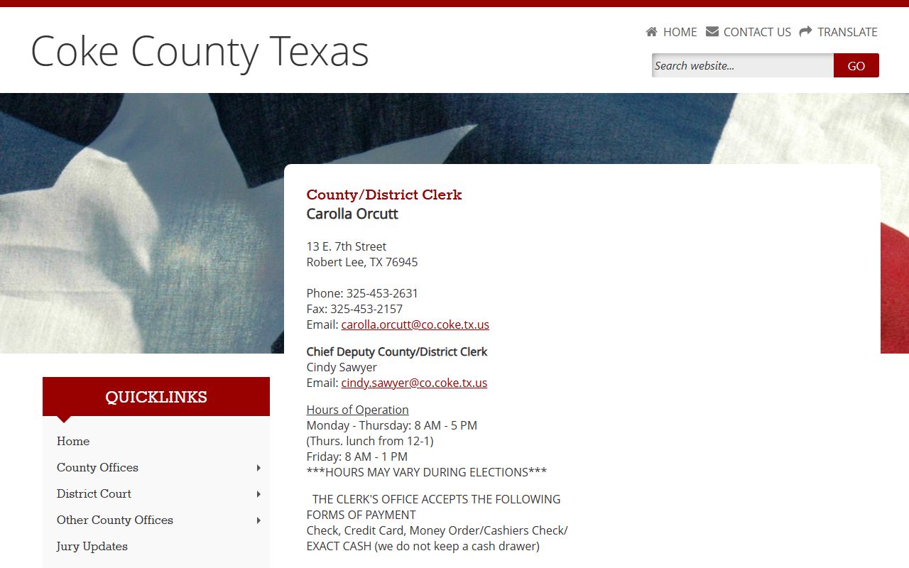 Coke County court records after jail arrest clerk page and case search links