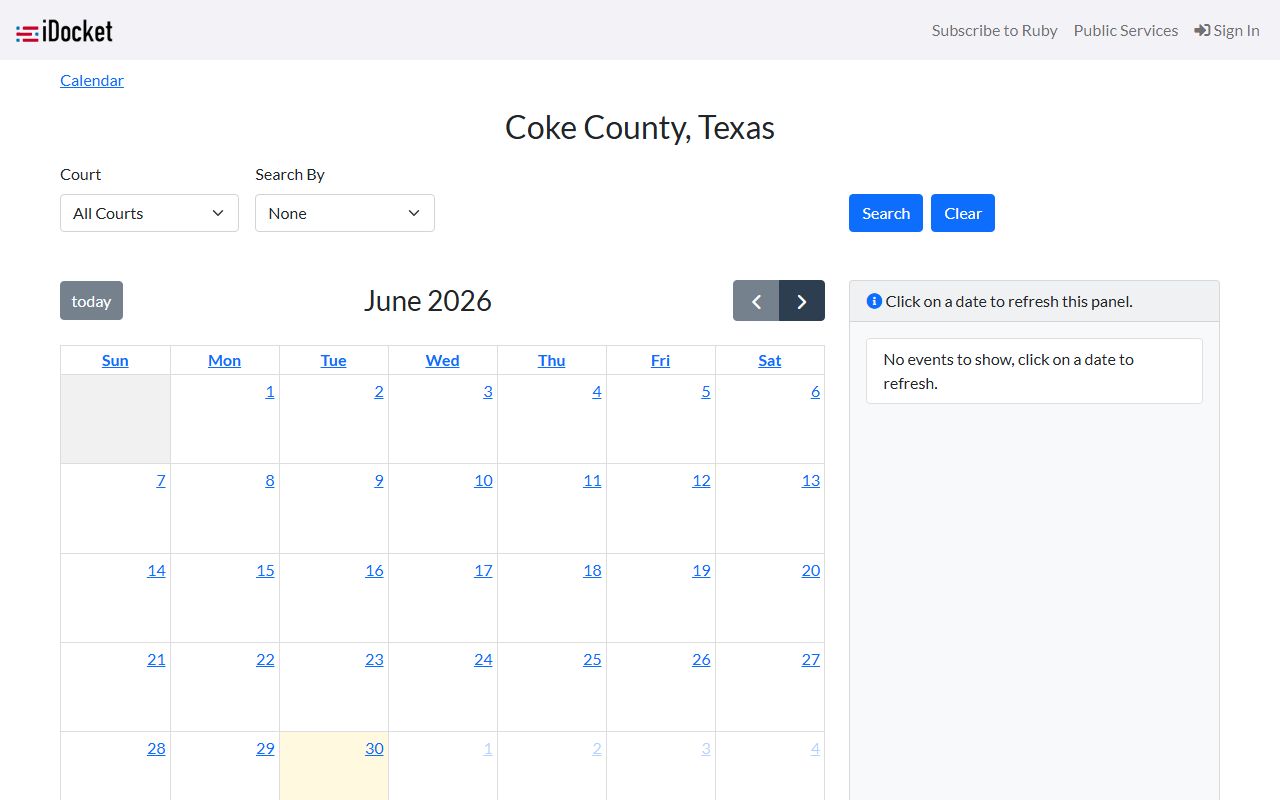 Coke County court records after arrest iDocket calendar search fields
